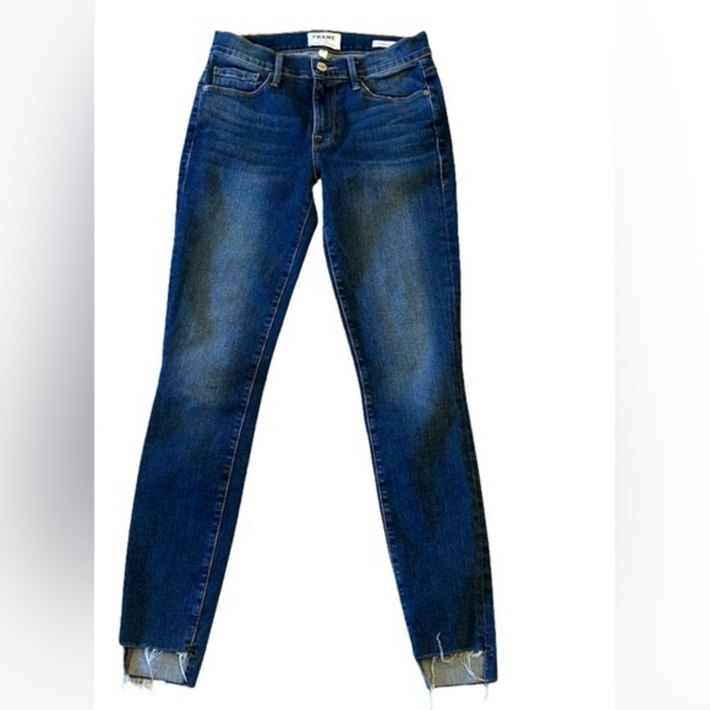 Frame Denim Le Skinny de Jeanne Blue Women's Jeans With Distressed Hem